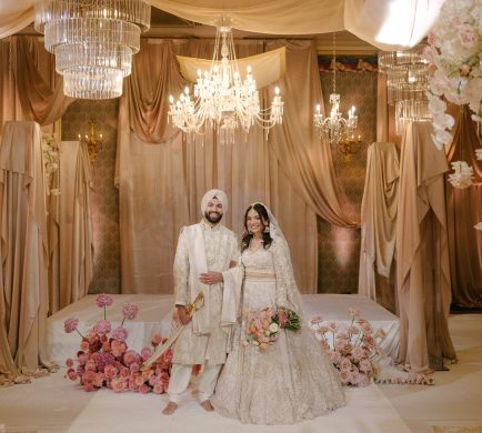 Elegant beige bridal satin draping enhancing a wedding venue with a soft, luxurious ambiance