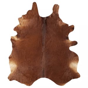 Genuine brown cowhide rug with unique light, medium, and dark patterns.