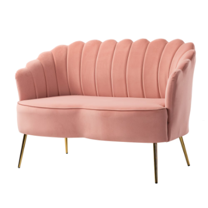 Luxurious pink couch rental perfect for weddings, parties, and corporate events.